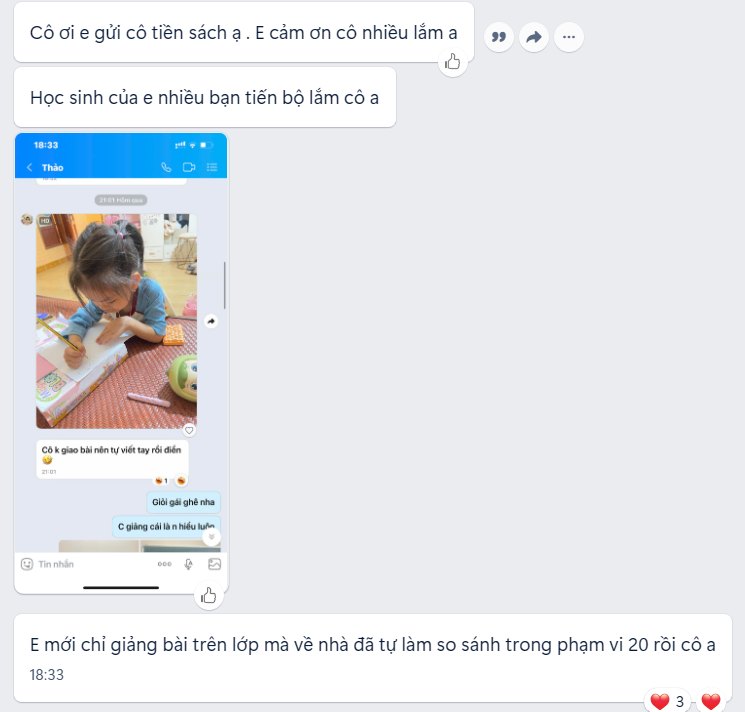 Tin nhắn học viên kèm ảnh học sinh tự làm bài toán ở nhà