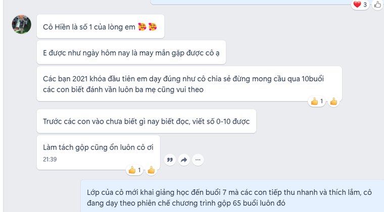 Tin nhắn học viên kể về lớp học đầu tiên