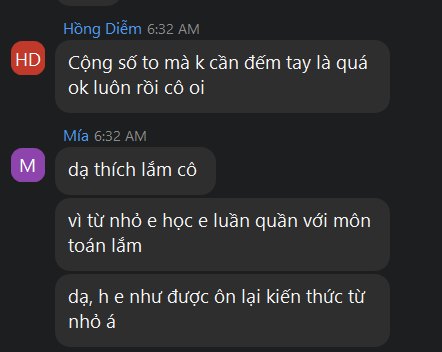 Tin nhắn của học viên Hồng Diễm và Mía trong nhóm Zalo