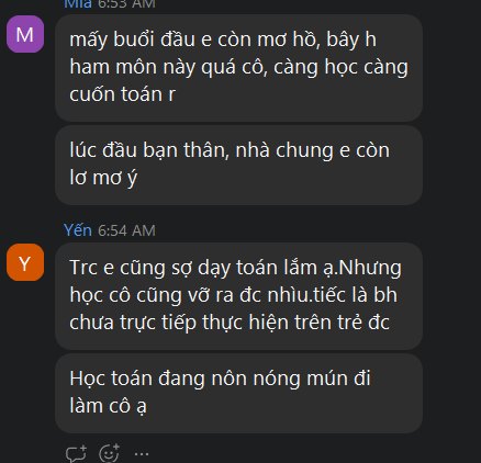 Tin nhắn của học viên Mía và Yến trong nhóm Zalo